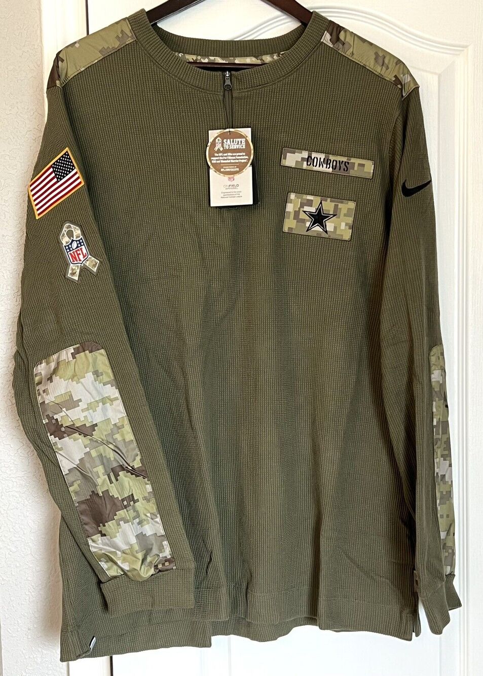Nike Dallas Cowboys Salute to Service 2XL 1/4 Zip Henley Thermal Waffle Shirt